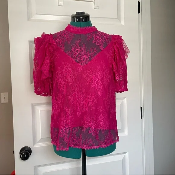 Free People Secret Admirer hot pink lace two piece top - Picture 2 of 7